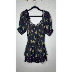 For Love & Lemons Imogene Floral Puff Sleeve Mini Dress S Coquette Ruffles W